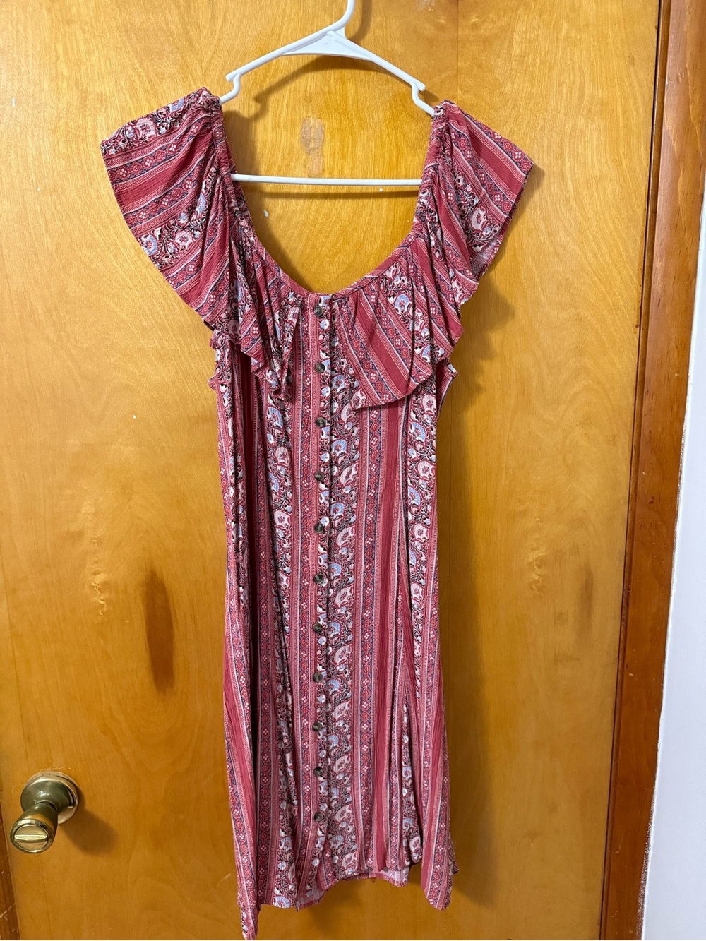American Eagle Outfitters Rose Red Striped Floral Midi Dress